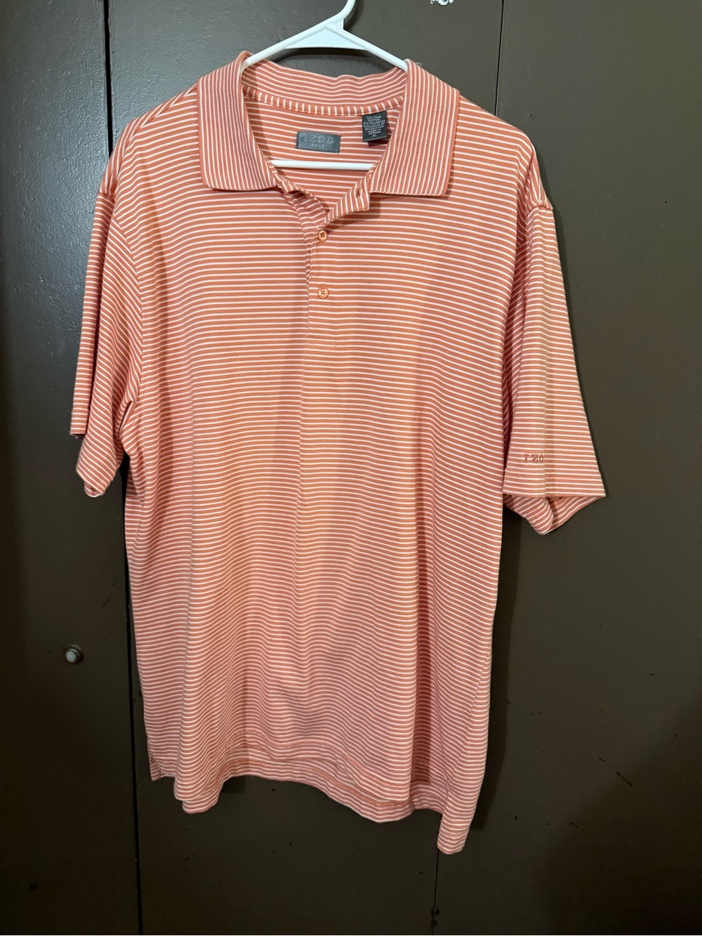 Izod Men's Coral & White Stripe Polo